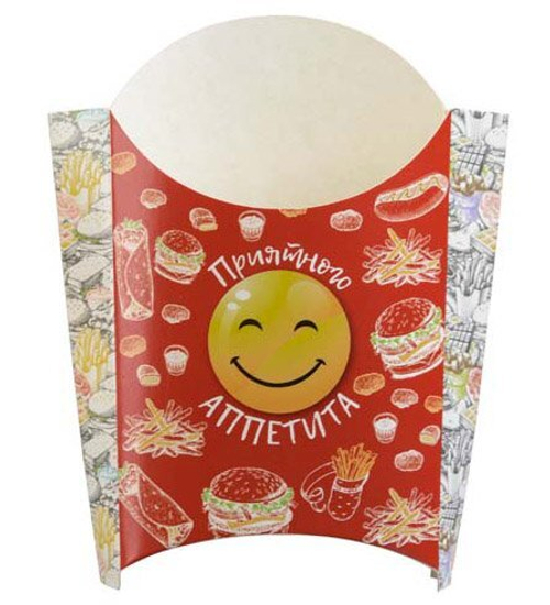 Коробка для картофеля фри Оригамо "Smile", 100 г, с рисунком, в коробке 500 штук