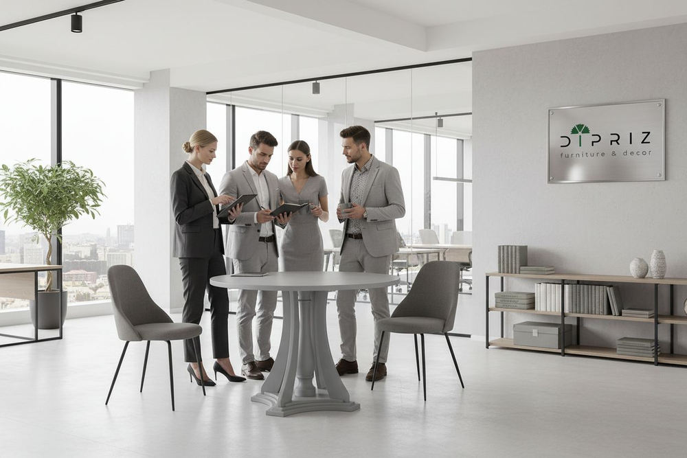 Стол кухонный, 100х100х75, Эванс, обеденный, круглый, из массива дерева, серый, Dipriz