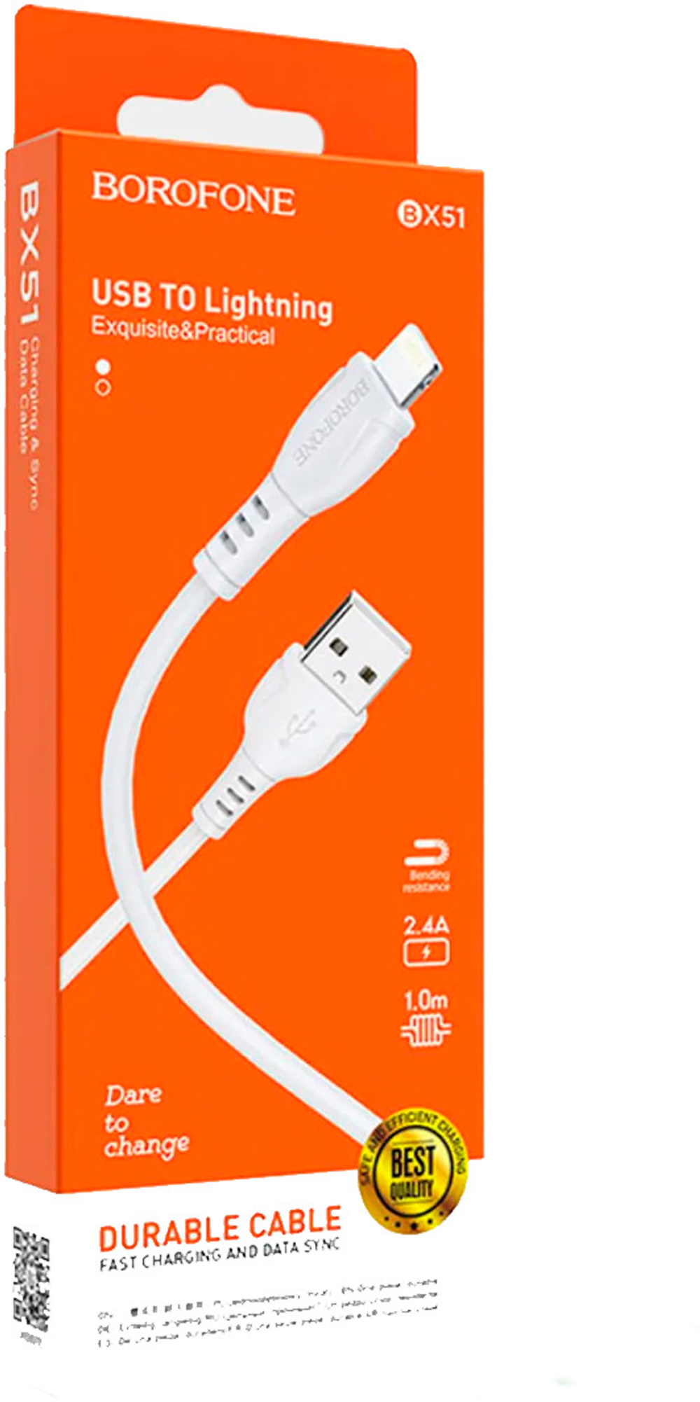 Кабель iPhone Lightning BOROFONE BX51 1м, 2.4A.  белый
