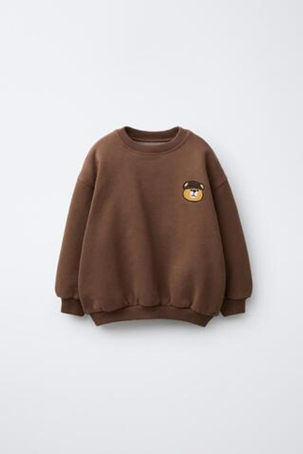 ZARA ТОЛСТОВКА С ВЫШИВКОЙ «МЕДВЕДЬ», КОРИЧНЕВЫЙ