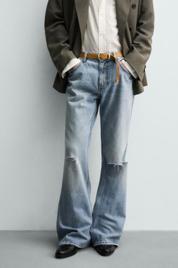 ZARA ДЖИНСЫ FLARE FIT С РАЗРЕЗАМИ, ГОЛУБОЙ