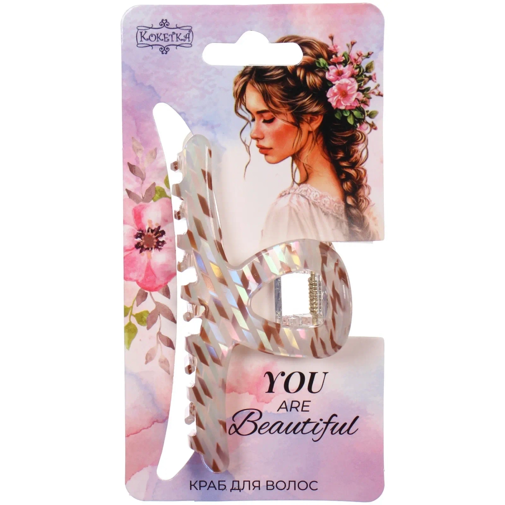 Заколка - краб для волос «AKS-EMPIRE», петля, микс 6 цветов, 7,8*4,5см