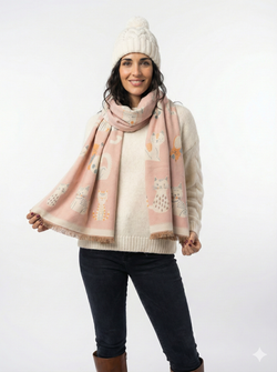 Двусторонний женский шарф с котятами, экокашемир, розовый, Китай