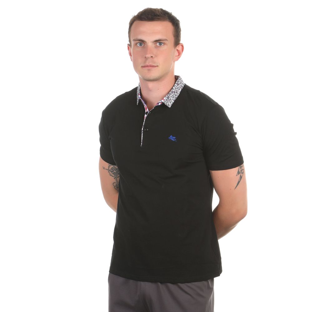 Мужская футболка поло черная с разноцветным воротником ETRO