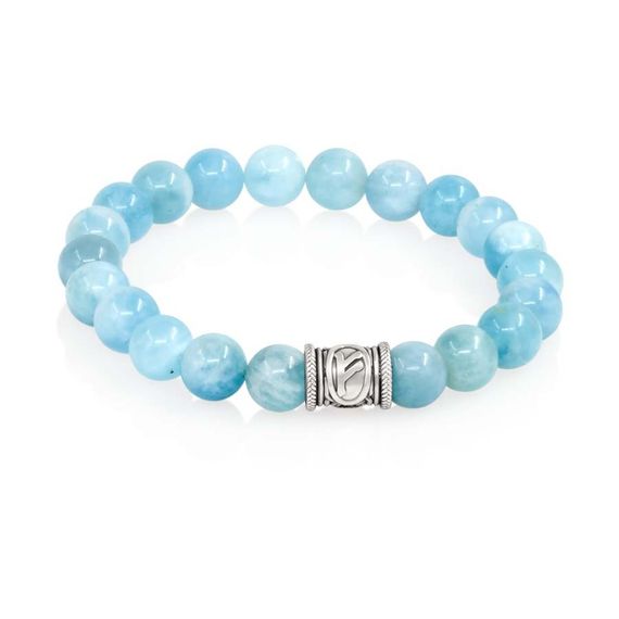 Браслет Денежный импульс из натурального аквамарина с руной Феху из мельхиора, вид 2
