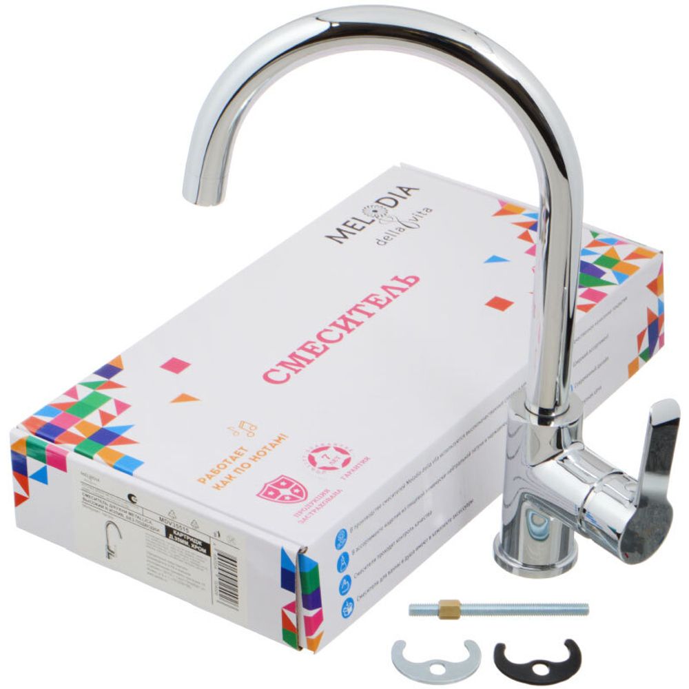 Смеситель кухня MELODIA Metallica картридж д.35мм высокий R-излив MDV35515 без подводки