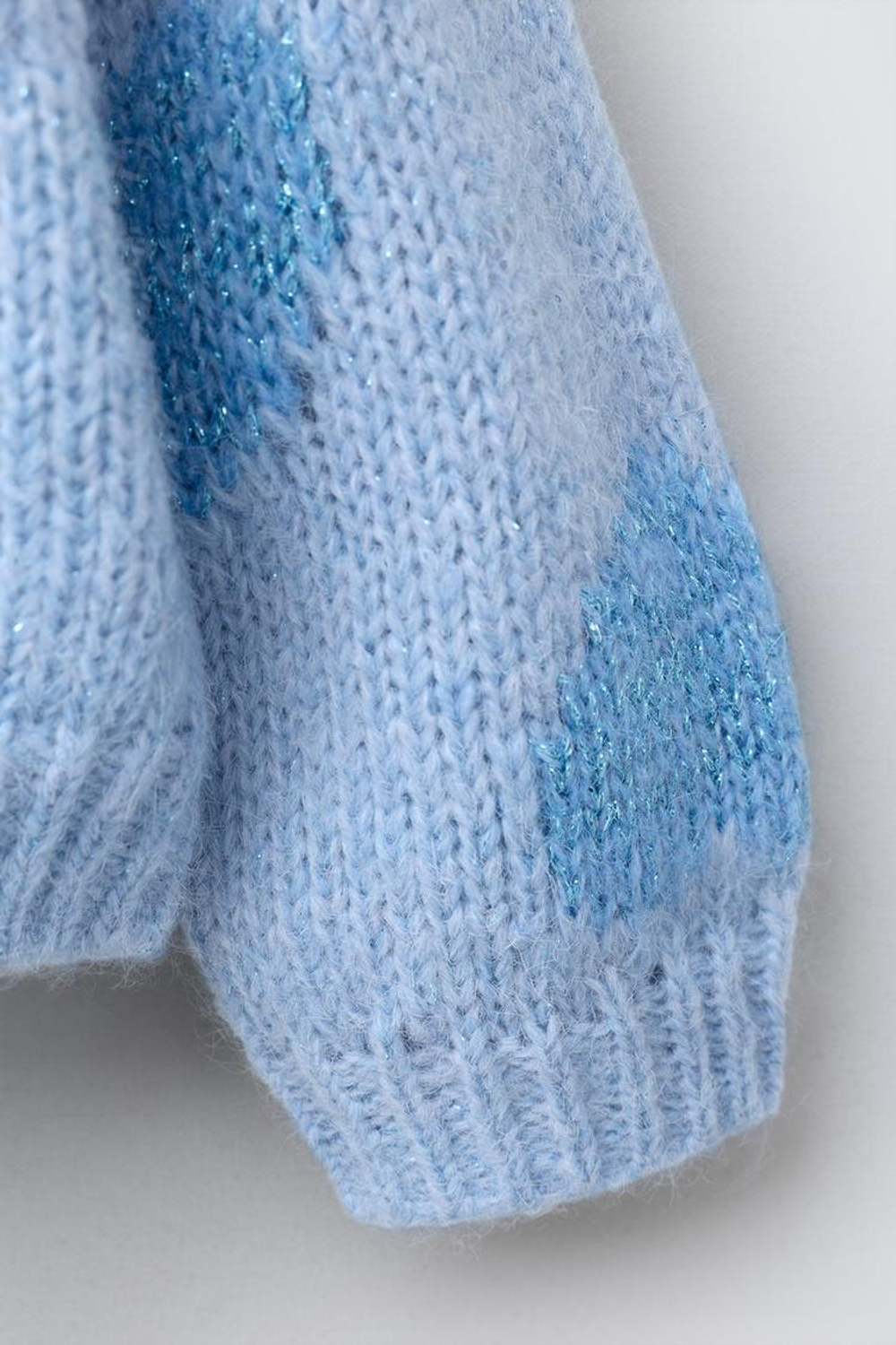 ZARA ВЯЗАНЫЙ ДЖЕМПЕР С СЕРДЦАМИ, НЕБЕСНО-ГОЛУБОЙ