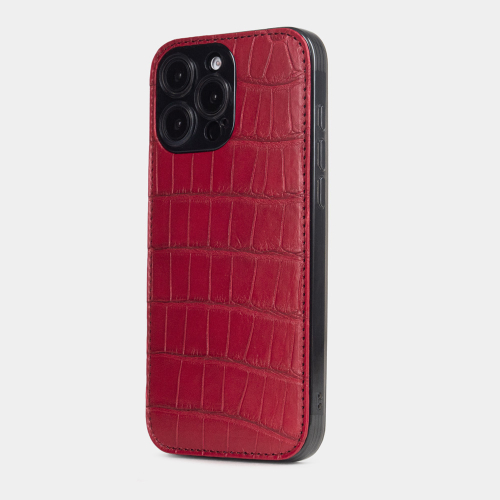 Чехол-накладка кожаная для iPhone 16 Pro Max, аллигатор красного цвета