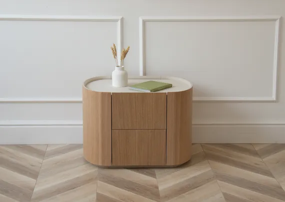 Тумба прикроватная Lagom 2 ящика ширина 60 см (натуральный дуб, молочный)