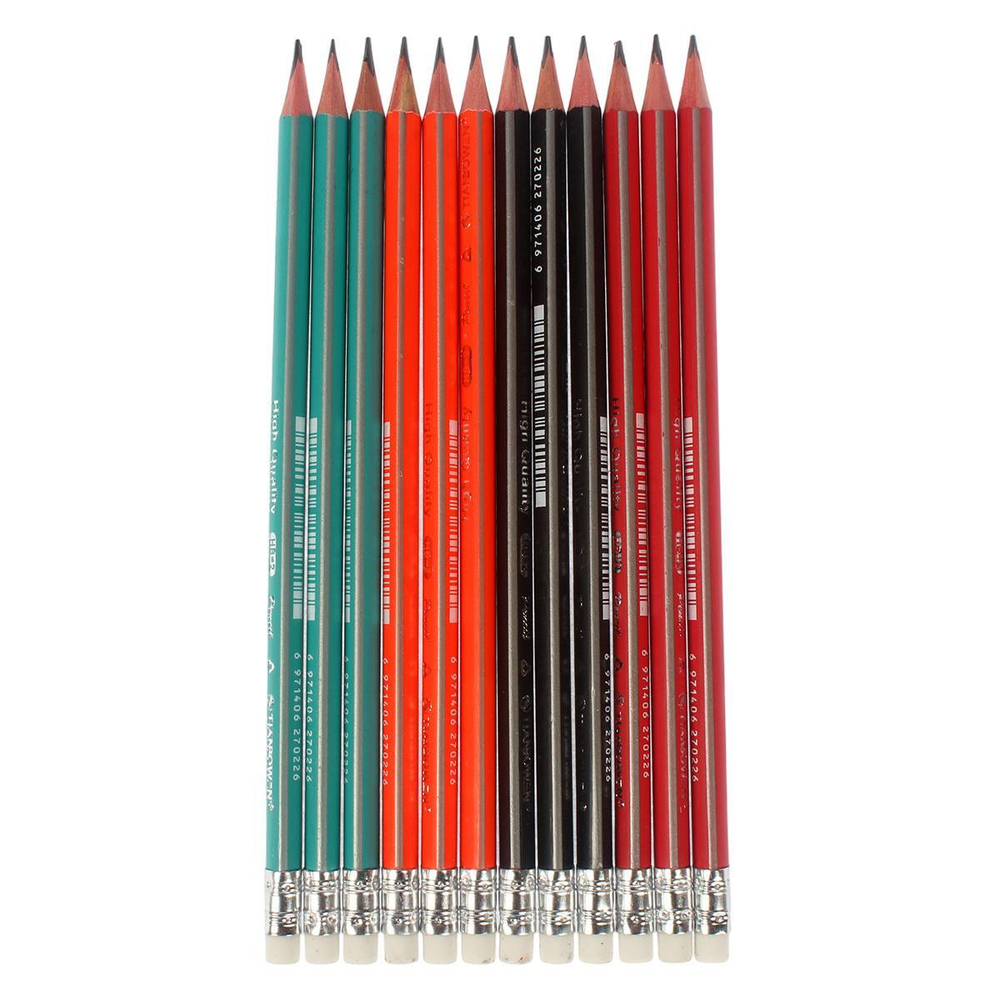 Карандаш ч/г "Полоски" трехгранный с ластиком, 4 цвета микс