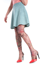 Колготки с принтом в виде нарисованных акварелью цветов (Размер: S-M-L) (Цвет: бежевый)