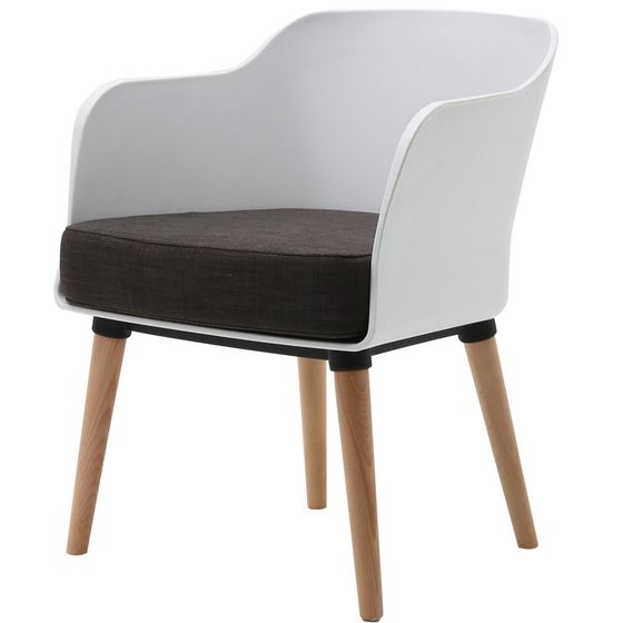 Белое пластиковое стул-кресло Aurora с серой подушкой и деревянными ножками