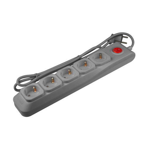 S-GSL5-5 GREY Cетевой фильтр серии Lux, 5м (Пвс 3*0,75), 5 гнезд, с/з. 10А. Защита от перенапряжения, короткого замыкания. TM Uniel.