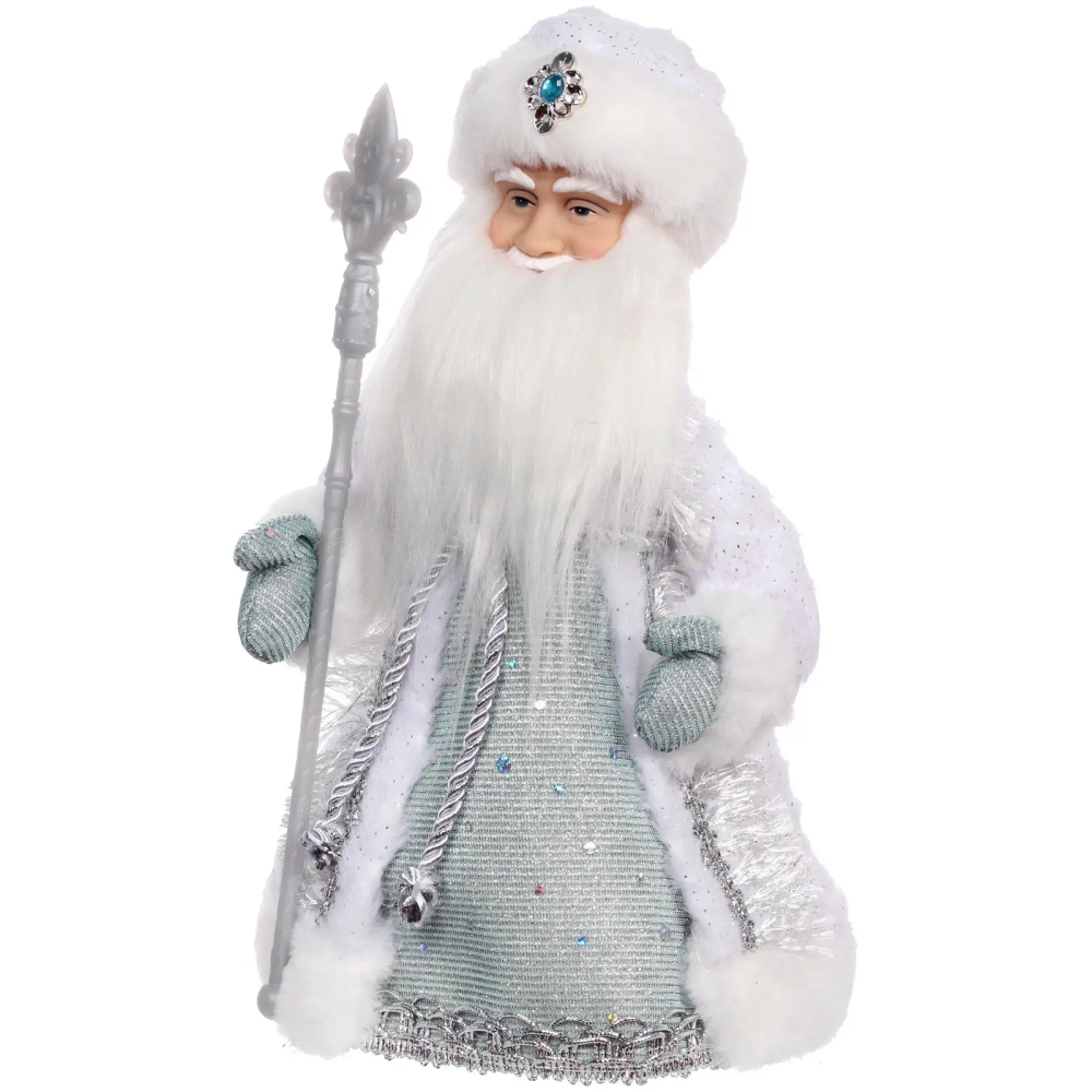 Дед Мороз музыкальный «Серебристый снег» 30 см (серебряная шубка)