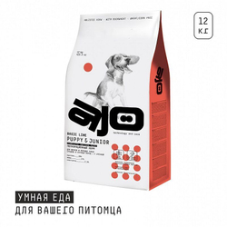 1AJO Dog Puppy & Junior корм с гречкой для щенков средних и крупных пород 12 кг