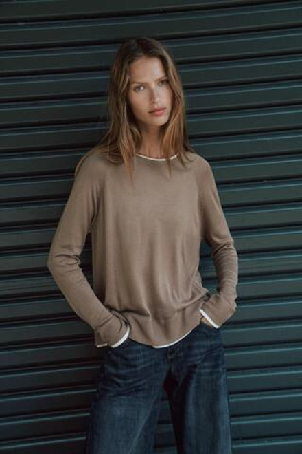 ZARA ТРИКОТАЖНЫЙ ДЖЕМПЕР, СЕРО-КОРИЧНЕВЫЙ