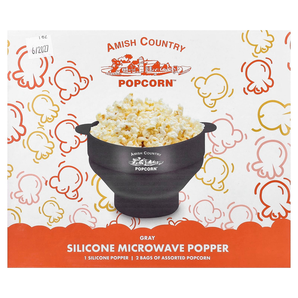 Amish Country Popcorn, силиконовая единица для попкорна, для разогревания в микроволновой печи, серый, 4 шт.