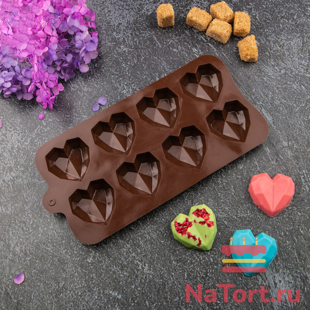 Форма силиконовая «Хрустальные сердца» 8 ячеек