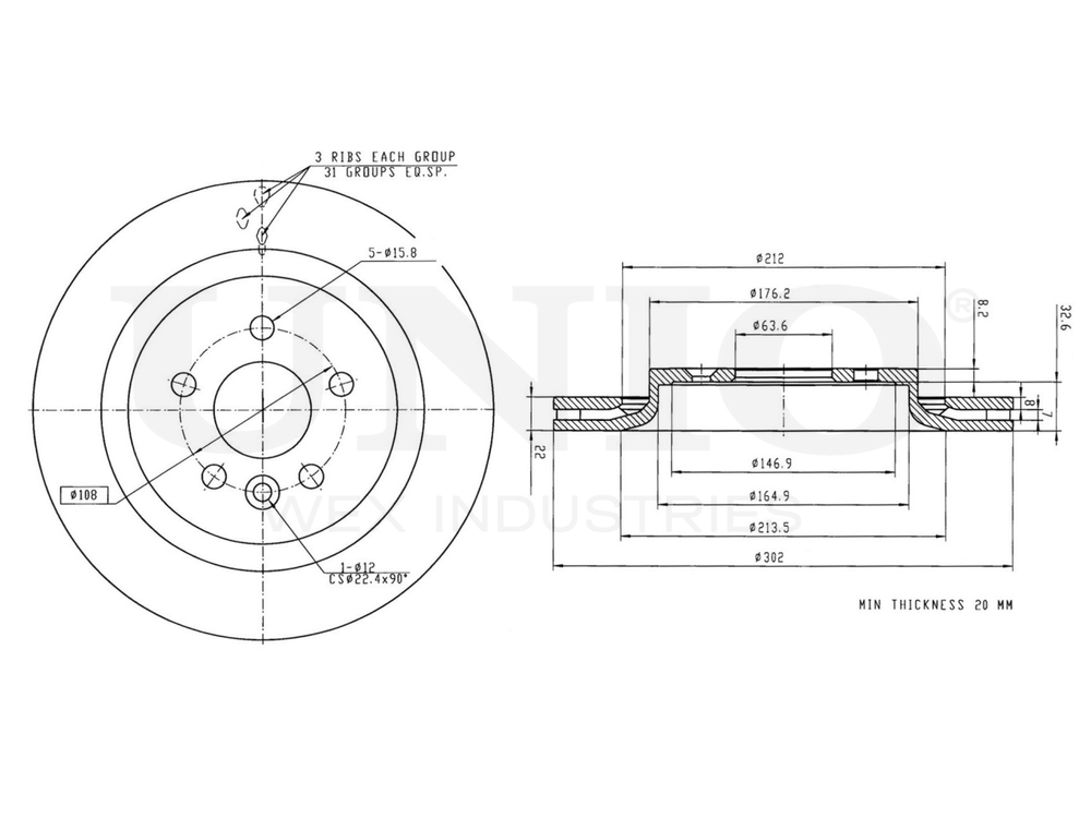 Диск тормозной задний UNIO BRD-20573
