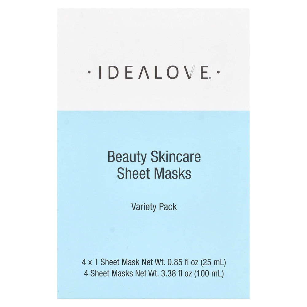 Idealove, Beauty & Skincare, набор разных масок для красоты и ухода за кожей, 4 тканевые маски по 25 мл (0,85 жидк. унции)