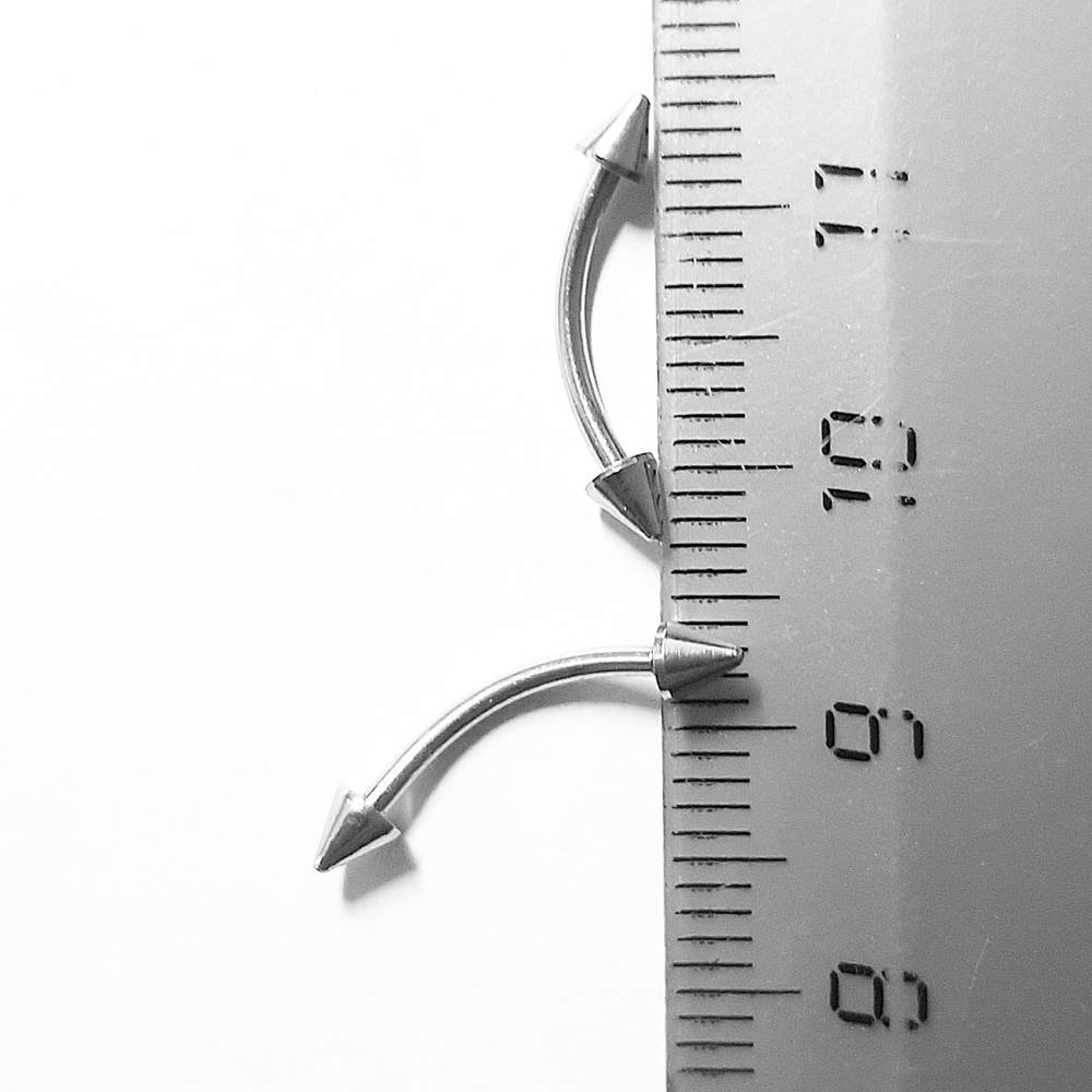 Серьга для пирсинга брови 11 мм, с конусами 3 мм, толщиной 1,2 мм. Медицинская сталь.