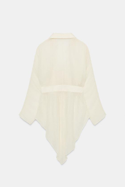ZARA БЛУЗА ИЗ ЖОРЖЕТА С КРУЖЕВОМ — ZW COLLECTION, ЭКРЮ