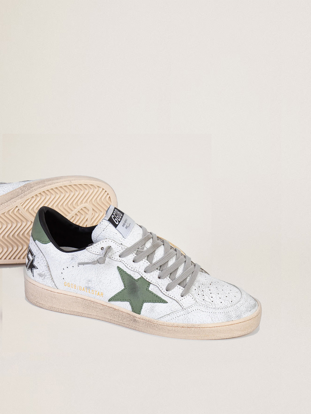 Men's Ball Star in white nappa with olive star and heel tab