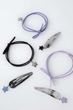 ZARA НАБОР ИЗ ТРЕХ РЕЗИНОК И ТРЕХ ЗАКОЛОК «ЗВЕЗДА», СИРЕНЕВЫЙ