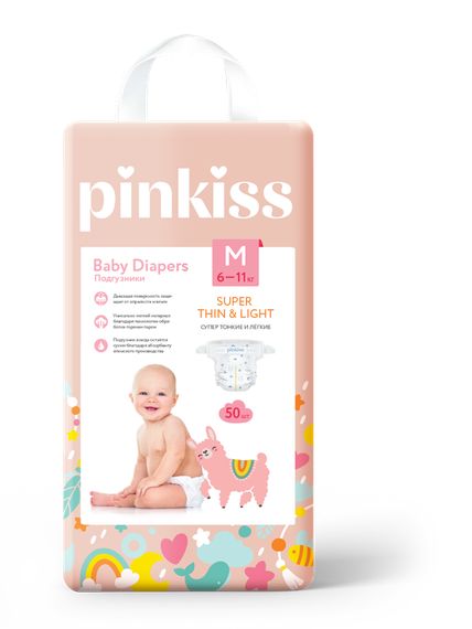 Uşaq bezi \ Подгузники \ Diapers Pinkiss Baby M, 6-11 kq, 50 ədəd