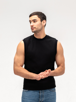 Майка мужская хлопковая на широких лямках Черная