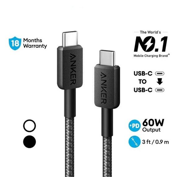 Кабель Anker Powerline 322 USB-C to USB-C 0.9м (A81F5H11) черный
