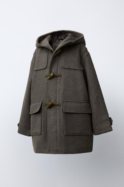 ZARA ПАЛЬТО ИЗ ШЕРСТЯНОЙ ТКАНИ, СЕРО-КОРИЧНЕВЫЙ