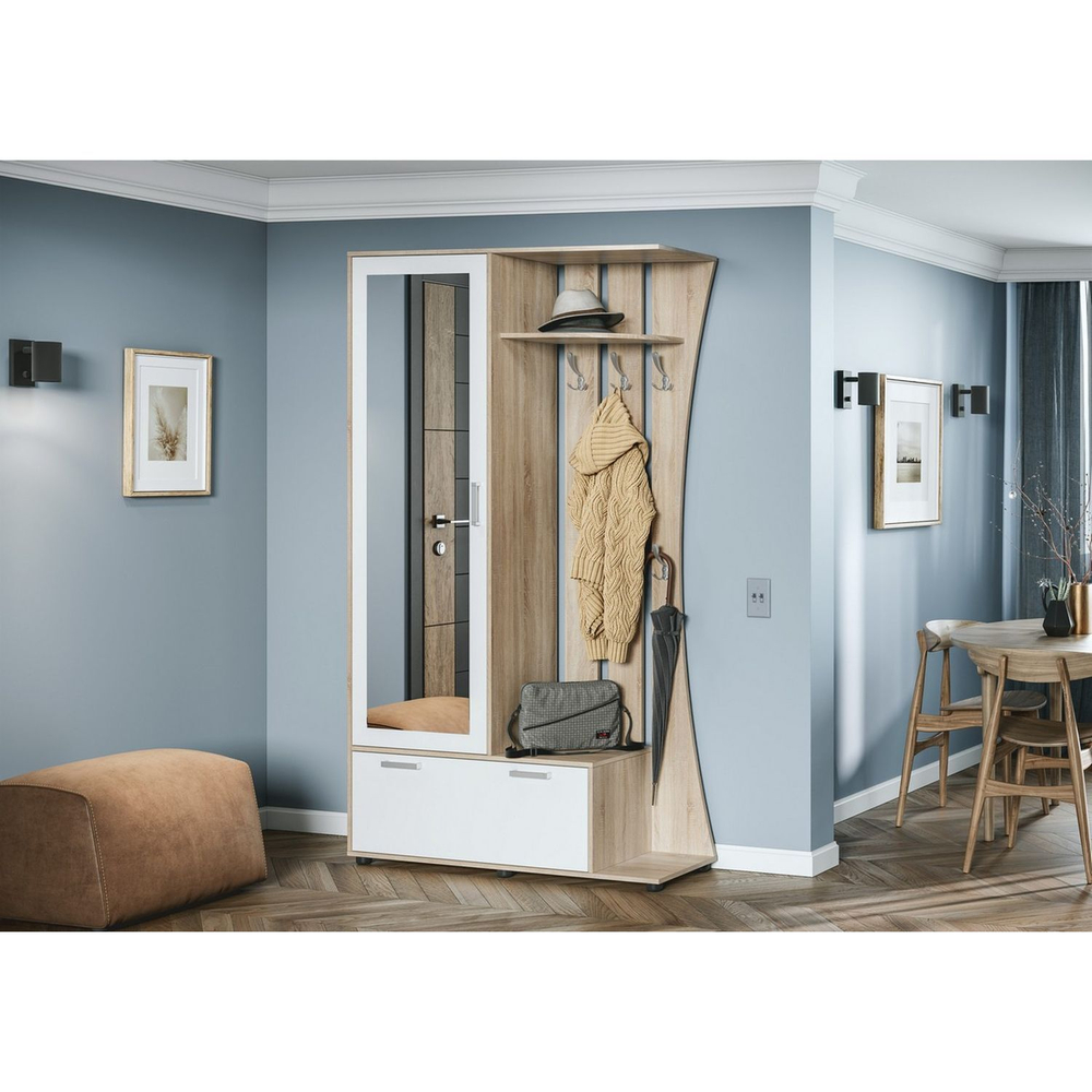 Прихожая с зеркалом комплект мебели Дуб Сонома/Фасад Белый, Дом, 115х36,5х200 см Стиль