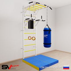 Шведская стенка Sv Sport усиленная 6417 (Турник рукоход/Брусья/Кольца/Цепь/Мешок 30кг/Мат 1м)