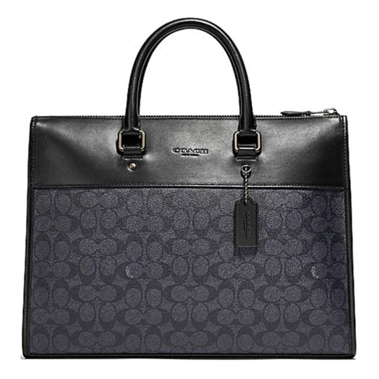 COACH Canvas With Leather Briefcase, Shoulder Bag, Crossbody Bag, Handbag Large Men"s Charcoal Black