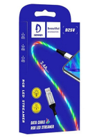 Кабель USB - TypeC DENMEN D25T 2.1A светящийся (MIX) 1м