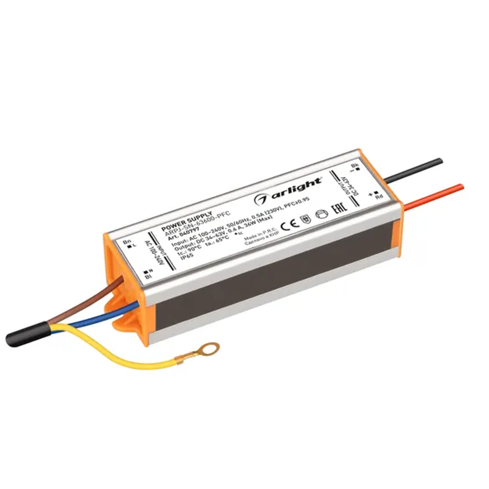 Блок питания ARPJ-SN-63600-PFC (36W, 34-63V, 600mA) (Arlight, IP65 Металл, 3 года) 040797