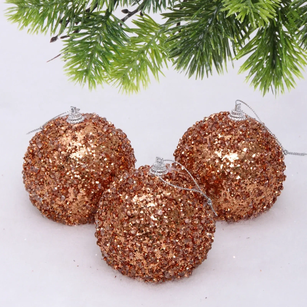 Новогодние шары «GLAME - Искра» 8 см (набор 3 шт), Розовое золото