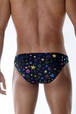 Сексуальные мужские трусы-слипы с разноцветными звездами (Размер: M) (Цвет: черный)