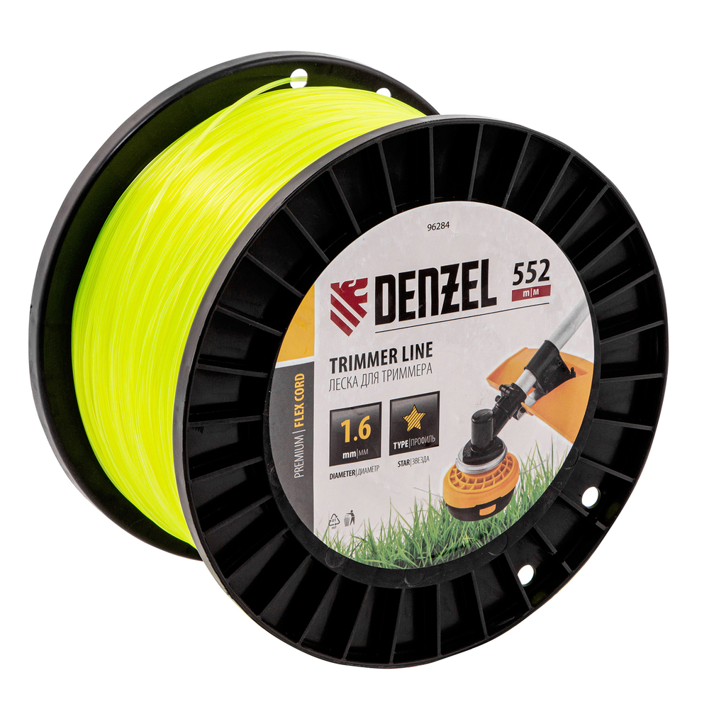 Леска для триммера звезда, 1,6мм х 552м, на DIN катушке FLEX CORD, Denzel
