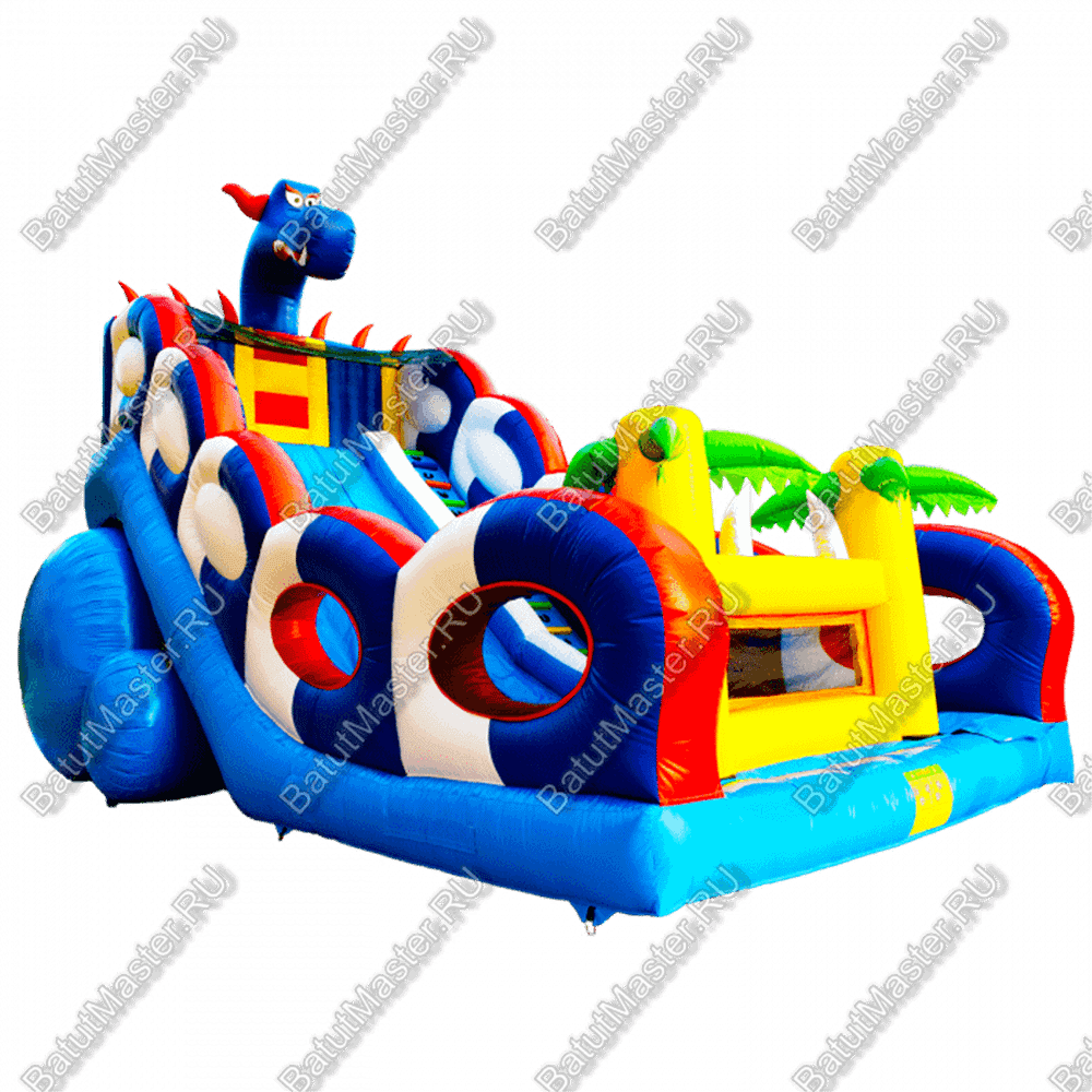 Коммерческий надувной батут-горка "Дракон" 10*5*8 м,без шипов сине-белый