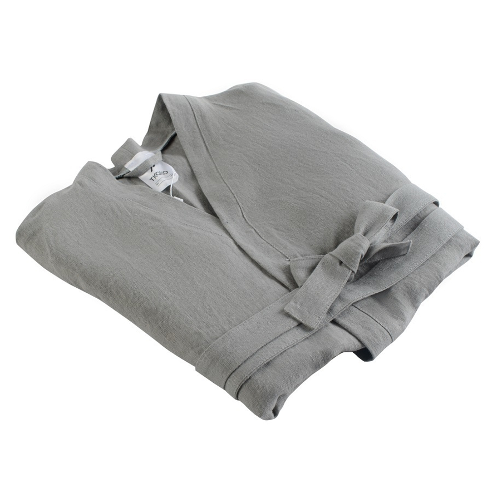 Халат из умягченного льна серого цвета Essential, S