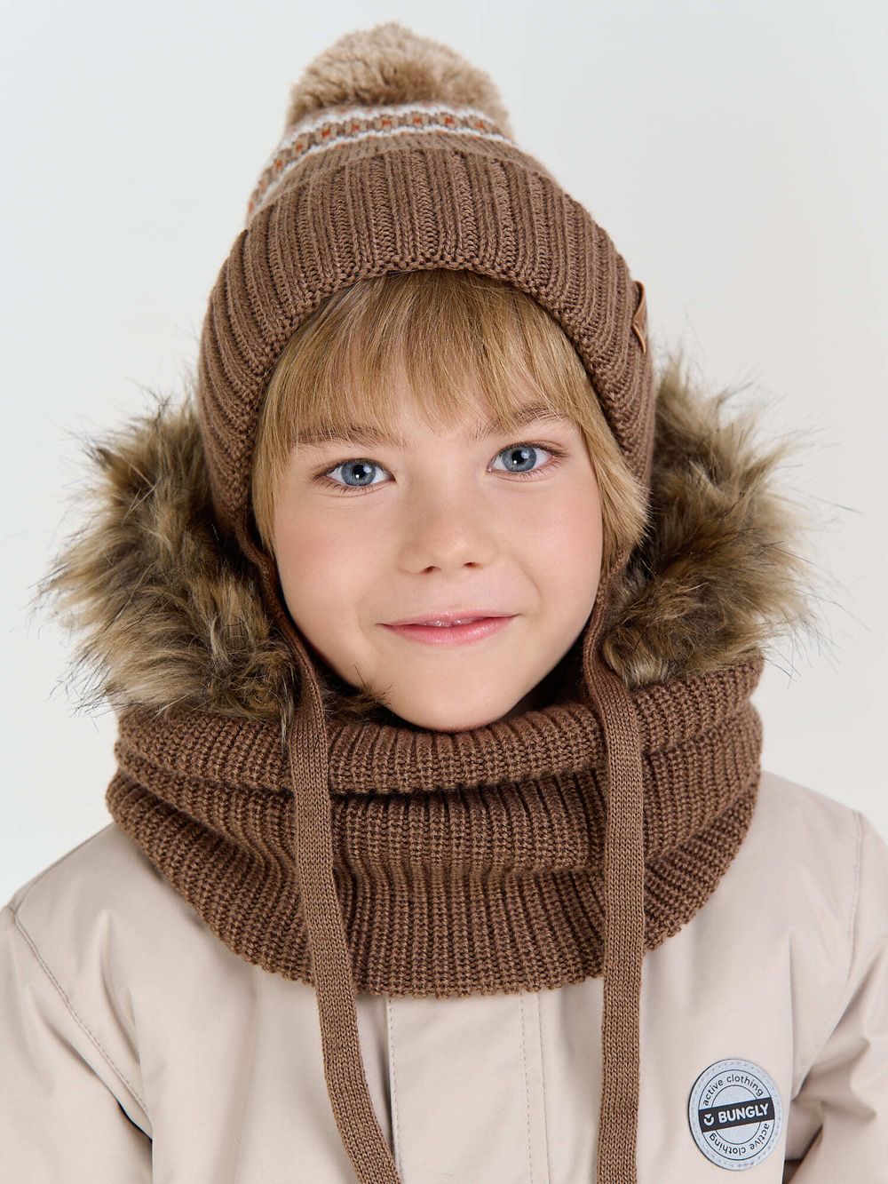 Снуд из смесовой шерсти "Какао" жемчужная резинка