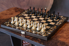 Шахматы из янтаря и мореного дуба в кейсе