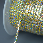 Стразовая цепь дуохромная, 2мм, желтый кристалл с желтым напылением в серебристых цапах