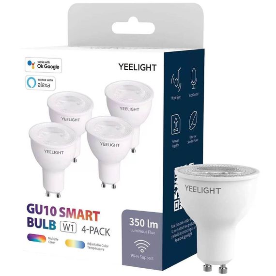 Лампа светодиодная диммируемая Yeelight GU10 4,8W RGB+CCT прозрачная (4 шт) YGYC0120004WTEU