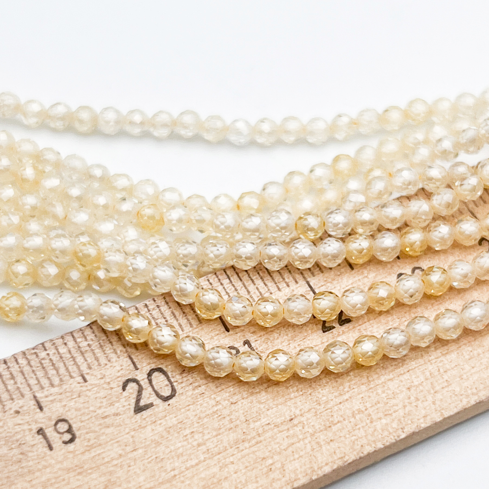 Фианит (кубический цирконий), цвет светло-желтый, размер 3 мм, цена за нить 38 см