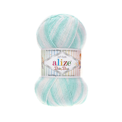 Беби бест батик (Baby best batik) пряжа Alize 10% бамбук 90%акрил 5х100г/240м 6659 белый-мята