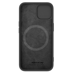 Чехол с шелковистым покрытием черного цвета от Nillkin для iPhone 15, серия CamShield Silky Magnetic Silicone Case (поддержка беспроводной зарядки MagSafe)