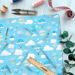 Ткань премиум шифон воздушные шары на голубом